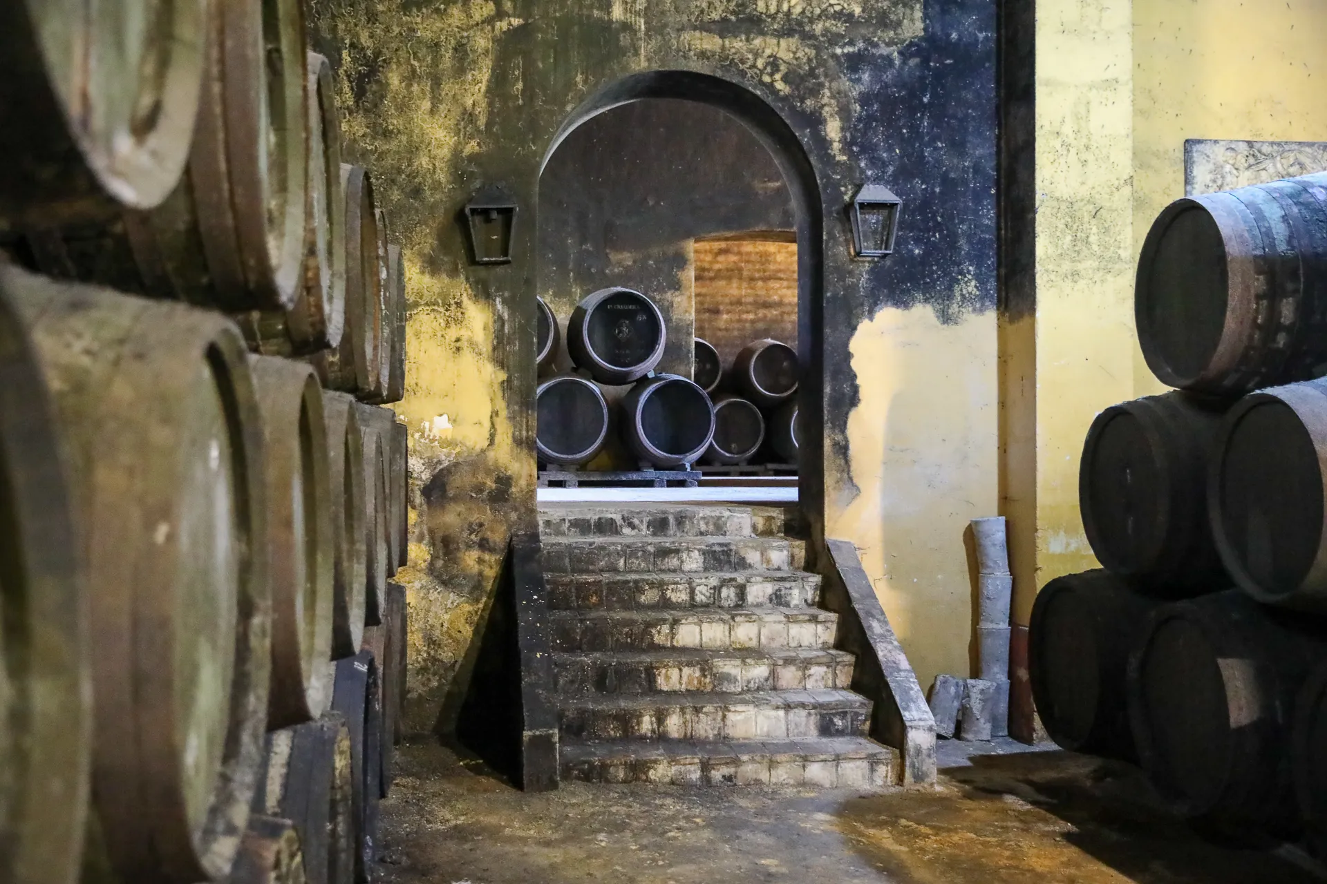 alte Fässer in einem Sherry Weinkeller