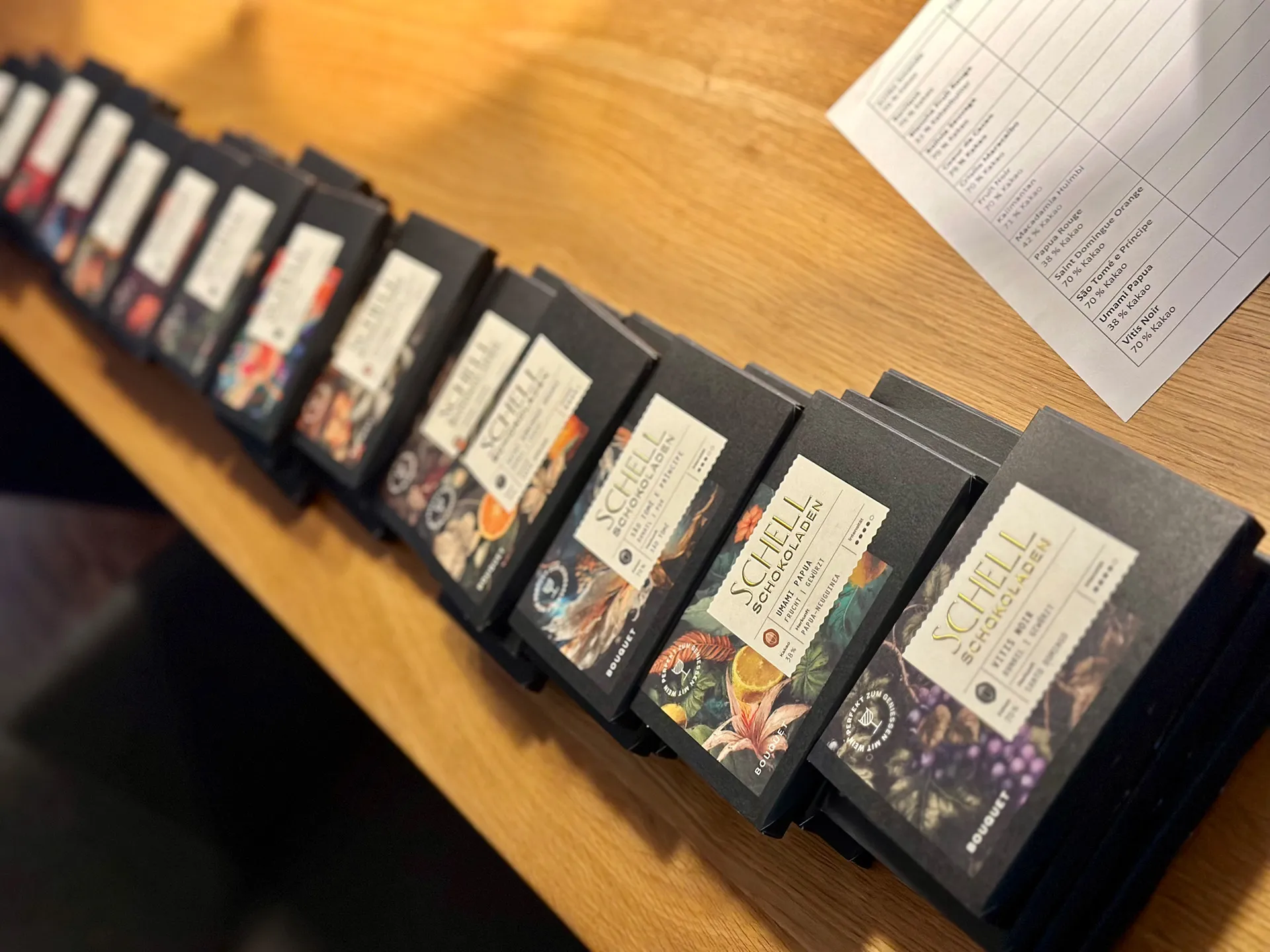 Schokoladentafeln in einer Reihe