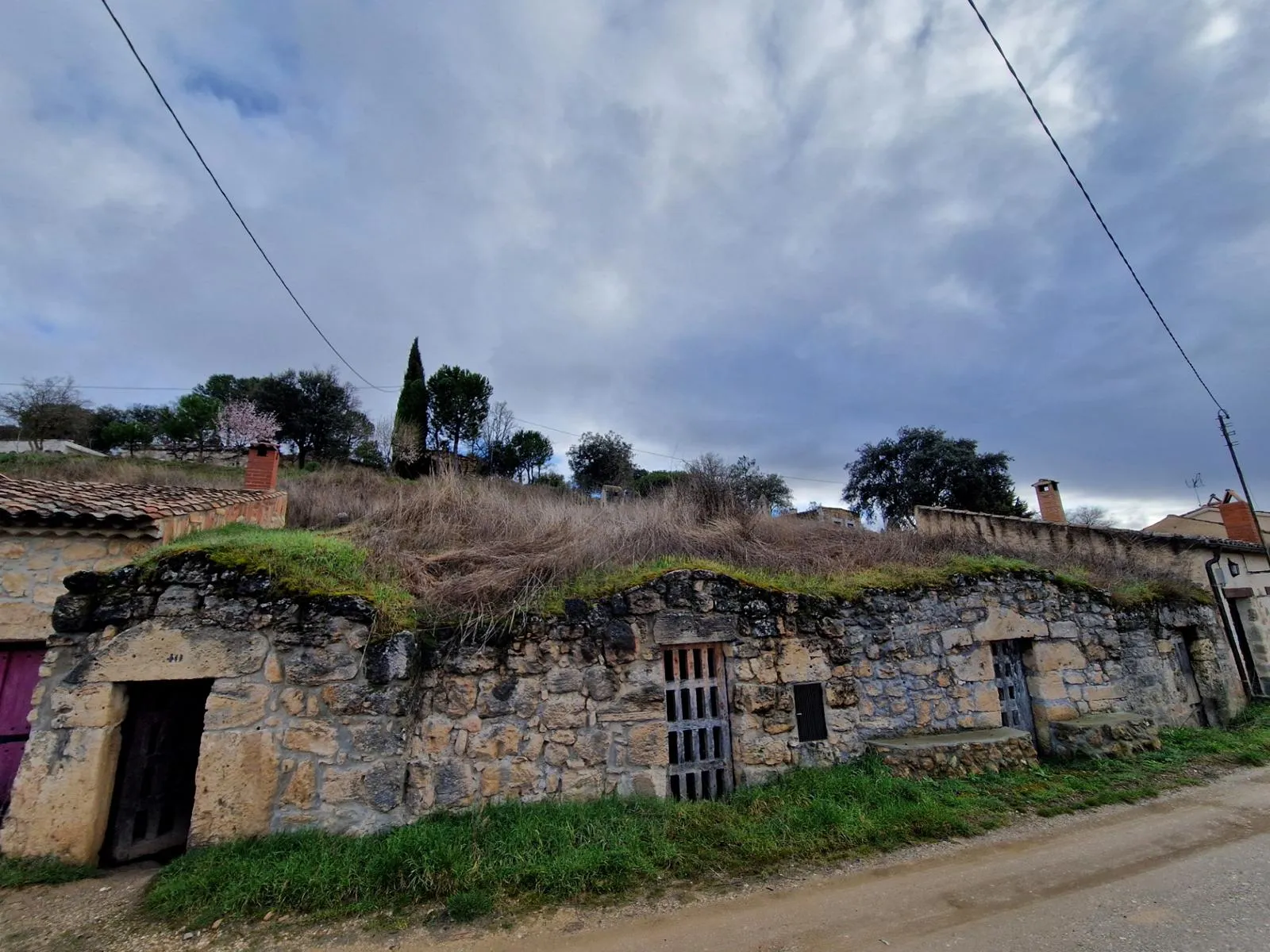 ein begrünter Hügel mit Türen, die zu Weinkellern führen