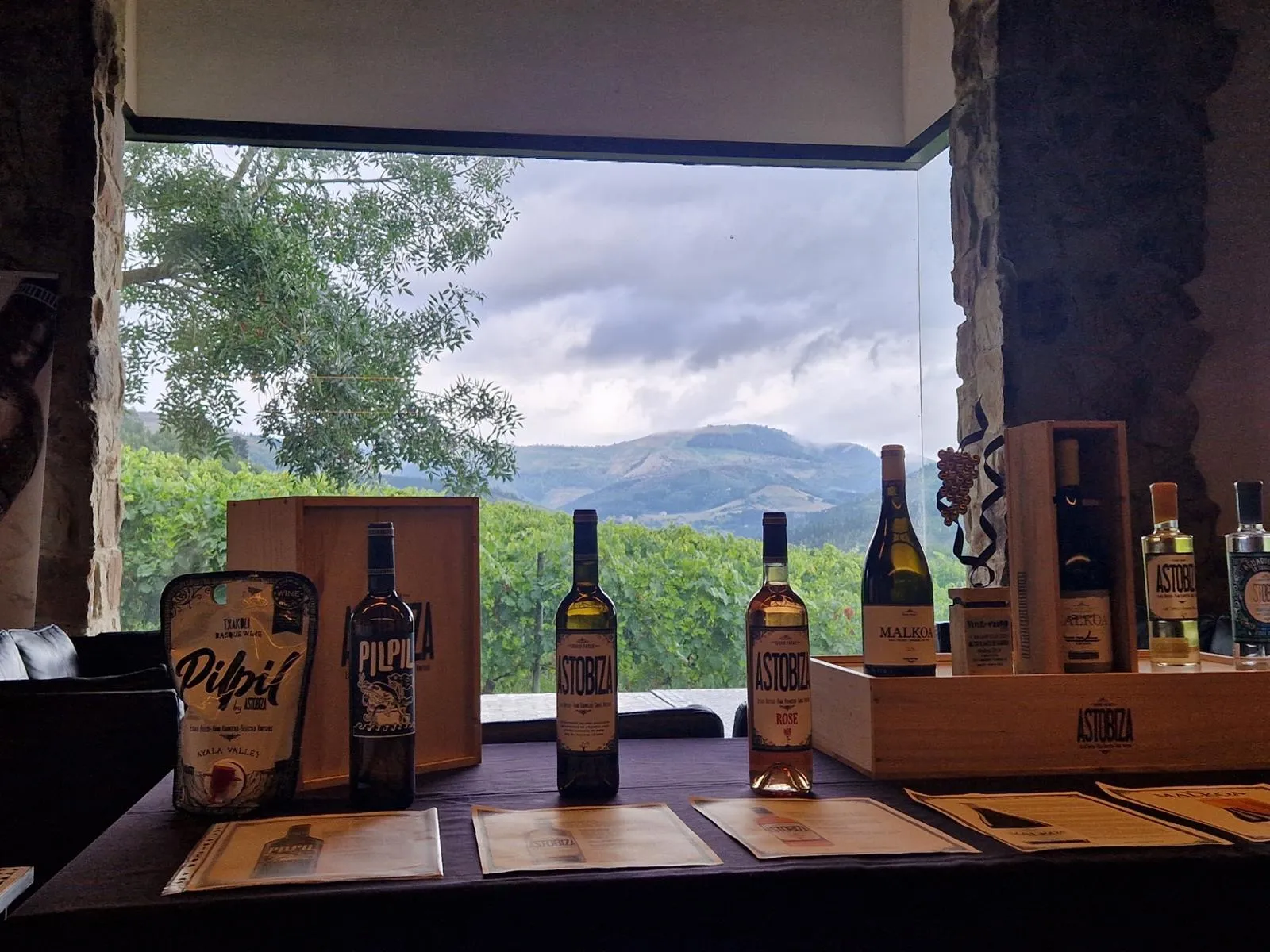 Mehrere Flaschen Wein vor einem Fenster