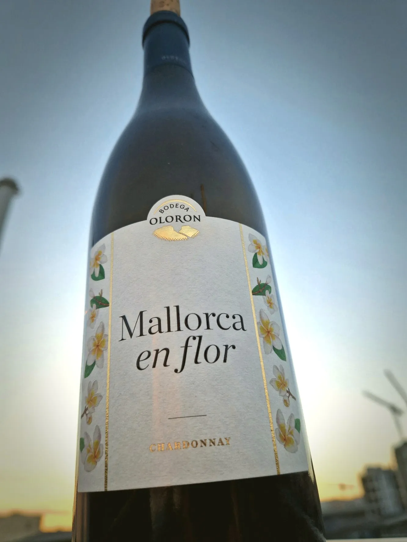 Eine Flasche Weißwein aus Mallorca