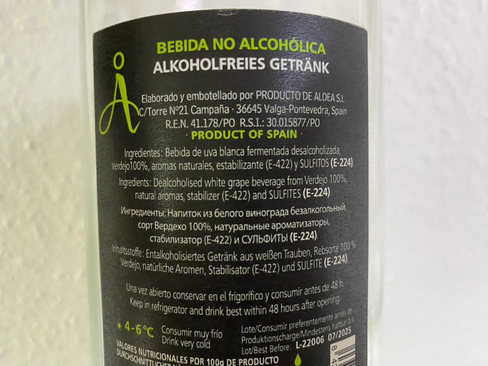 Zutatenliste beim Wein
