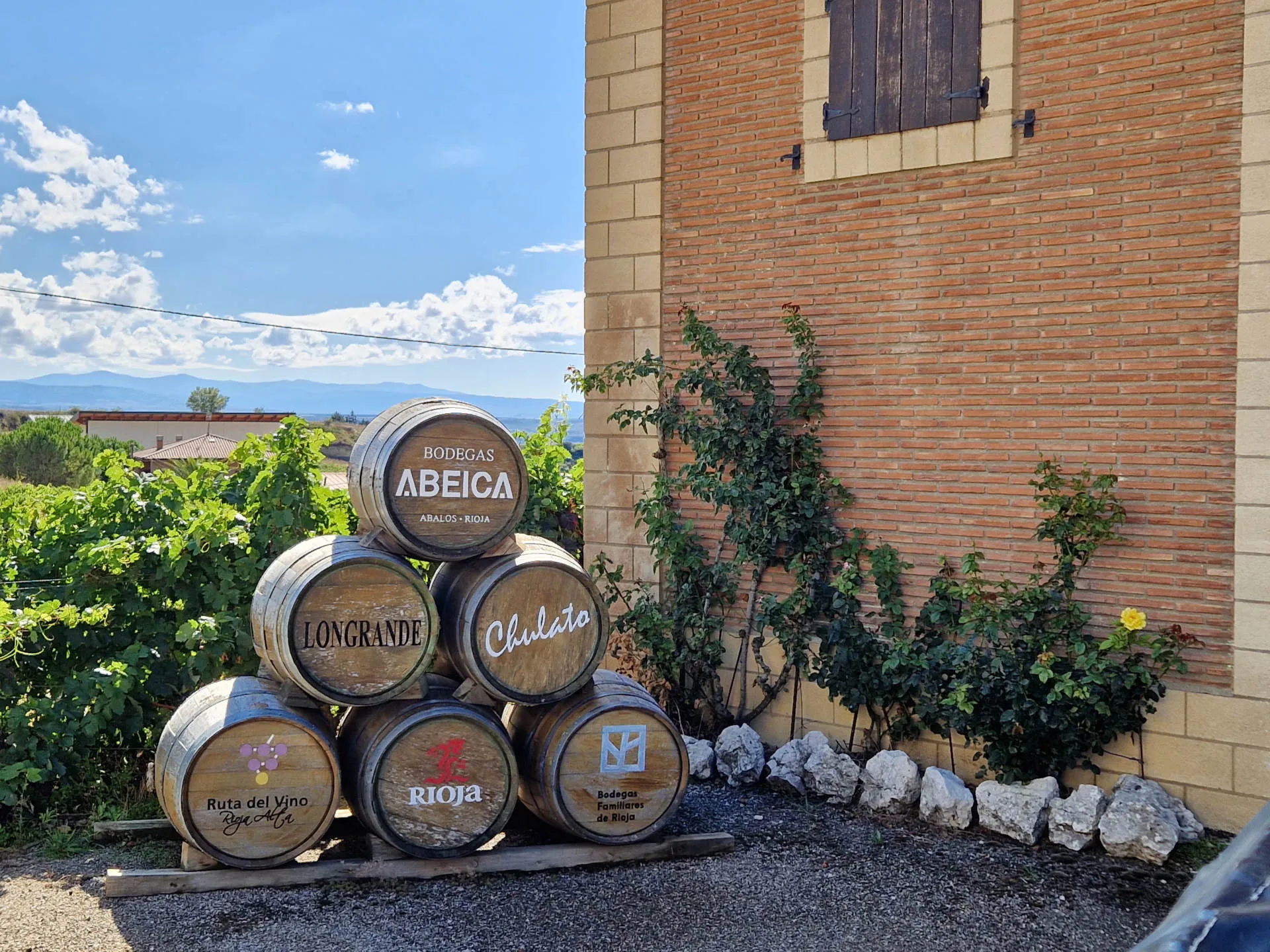 ein paar bemalte Weinfässer