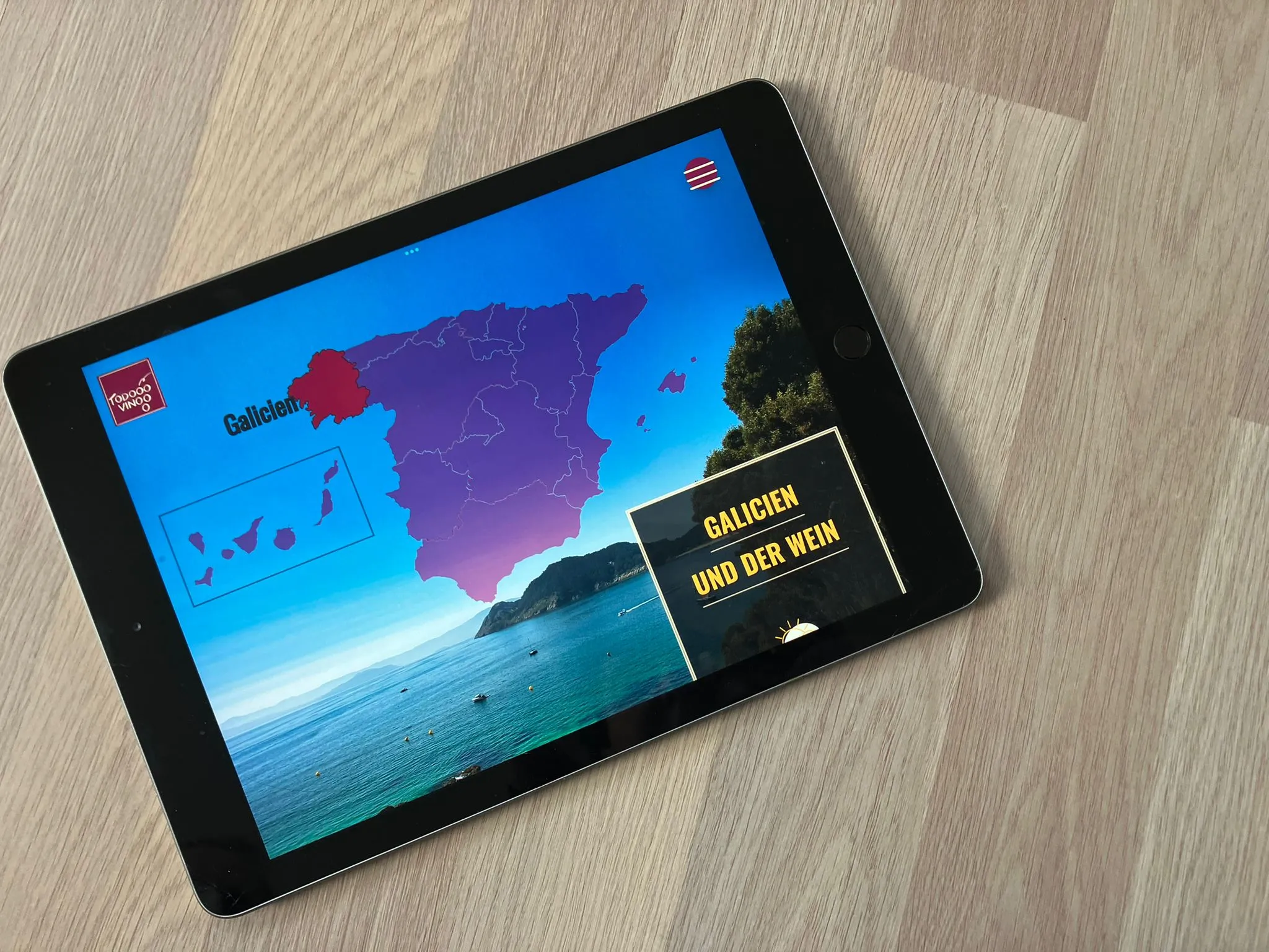 Die TodoVino Spanienkarte auf einem Tablet abfotografiert